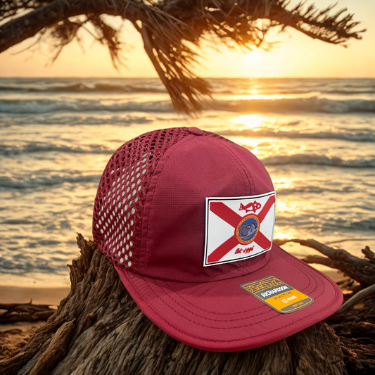 AIBT Florida flag rubber patch performance hat Richardson 935 in cardinal. 