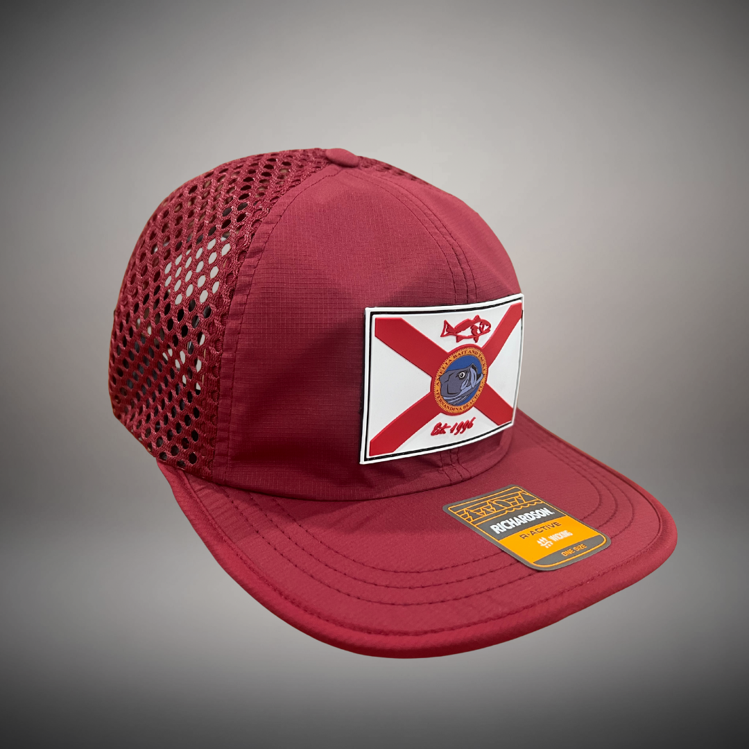 AIBT Florida flag rubber patch performance hat Richardson 935 in cardinal. 