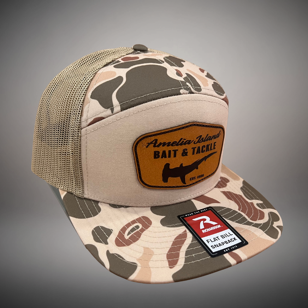 AIBT hammerhead leather patch flatbill hat Richardson 168P in duck camo harvest pattern