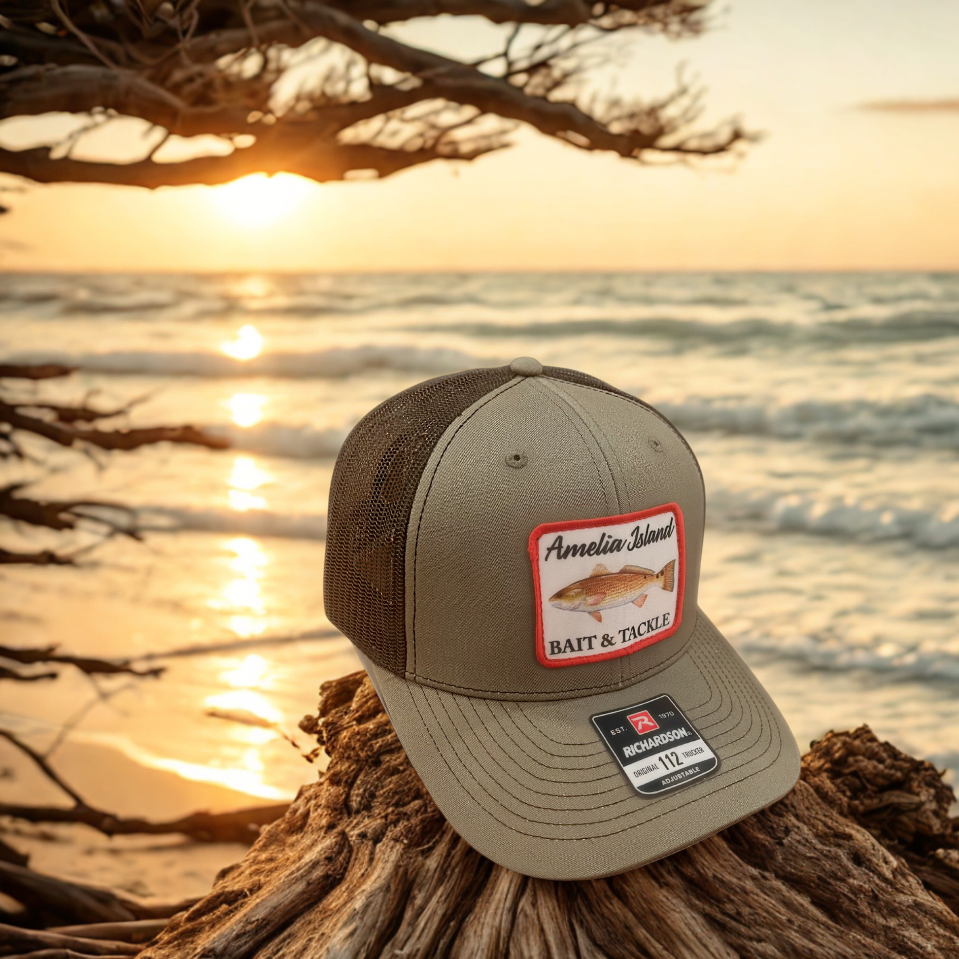 AIBT Redfish patch trucker hat Richardson 112 in loden – hero view