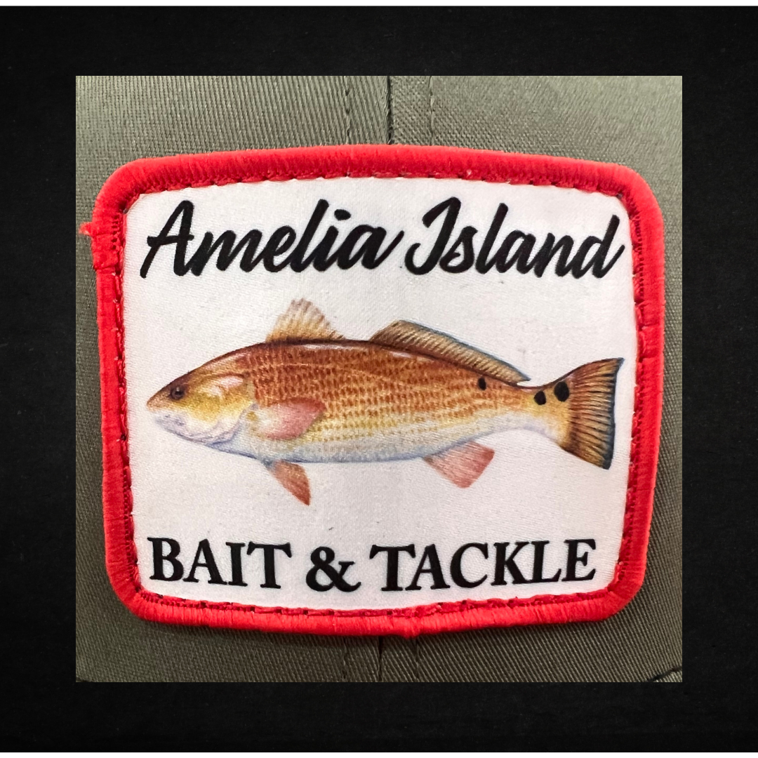 AIBT Redfish patch trucker hat Richardson 112 in loden – CU view