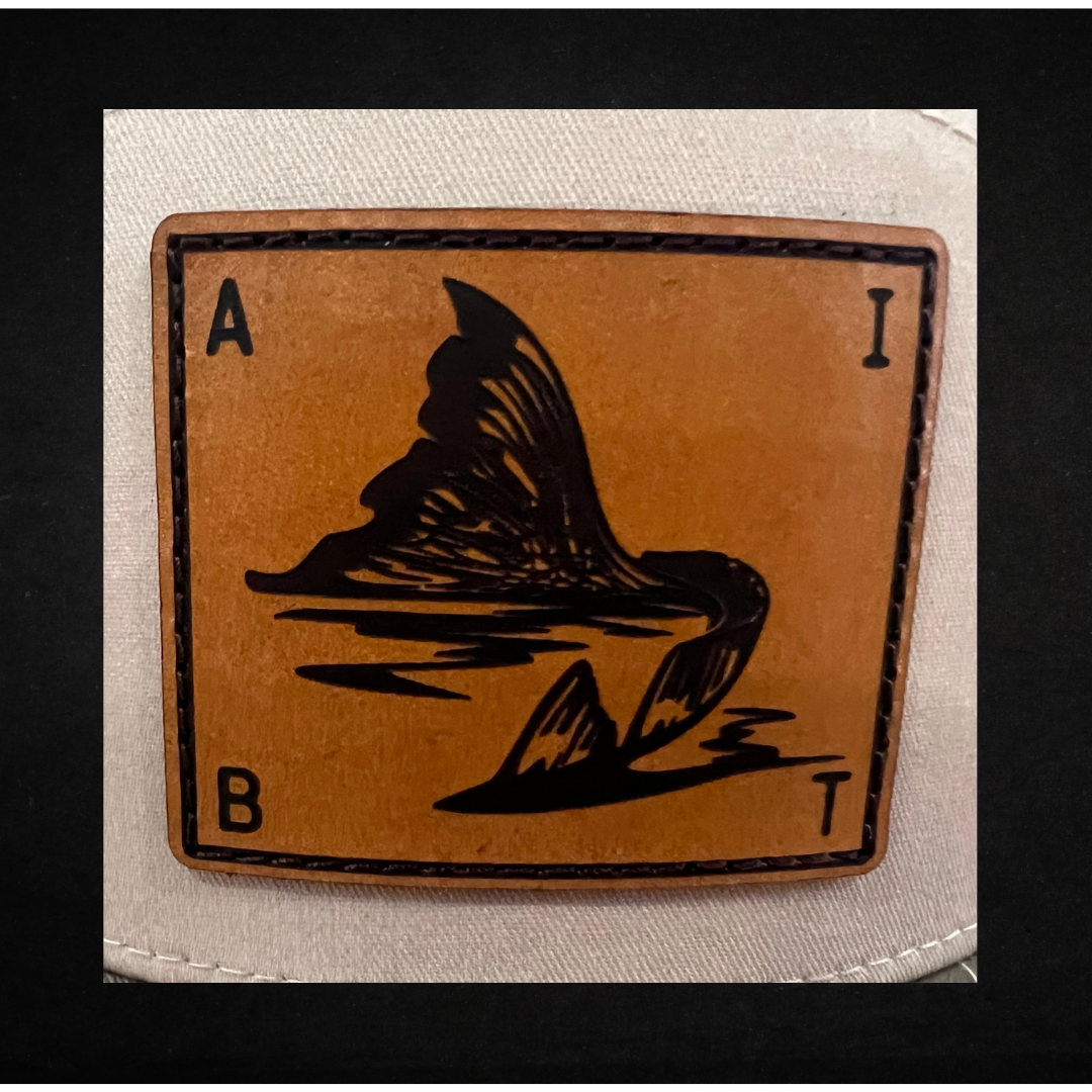 AIBT redfish tail leather patch flatbill hat Richardson 168P in duck camo harvest pattern