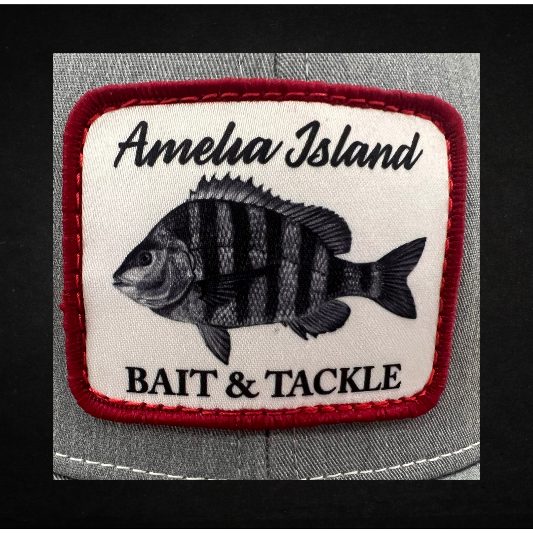AIBT sheepshead patch trucker hat Richardson 112 in heather grey - CU view
