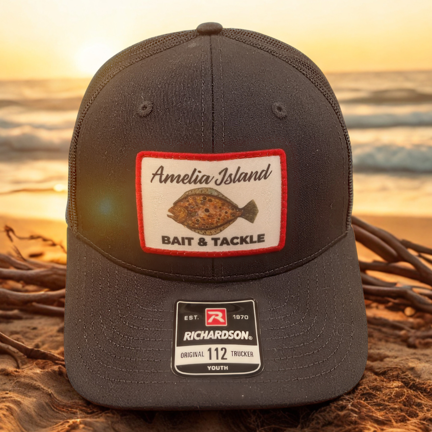 AIBT youth trucker hat Richardson 112 in FLOUNDER: navy – hero view