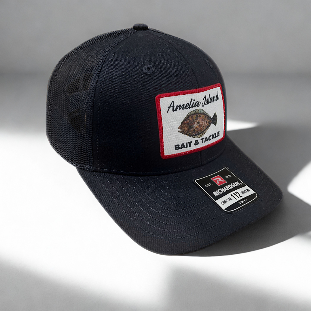 AIBT youth trucker hat Richardson 112 in FLOUNDER: navy – studio view
