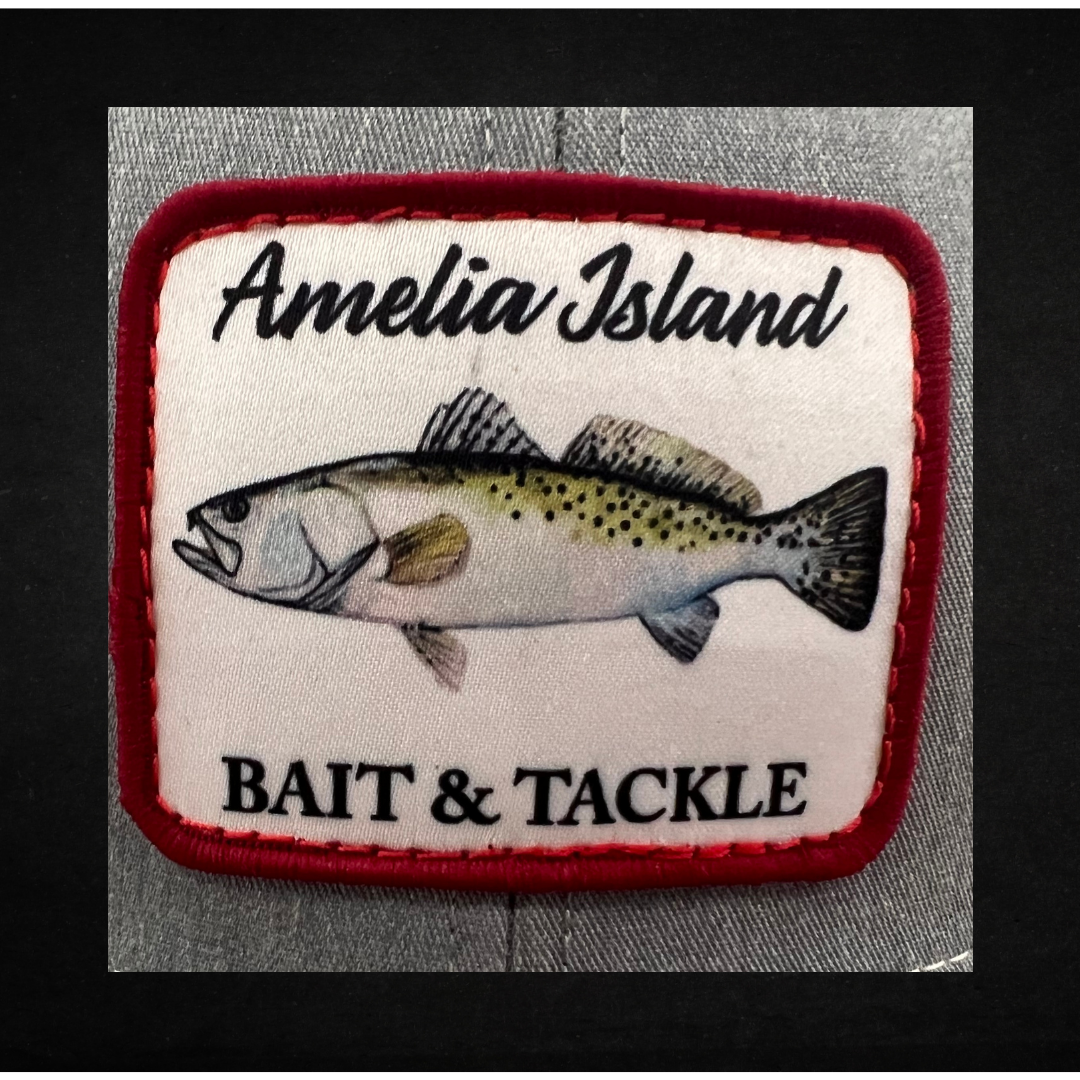 AIBT trout patch trucker hat Richardson 112 in heather grey –  CU view