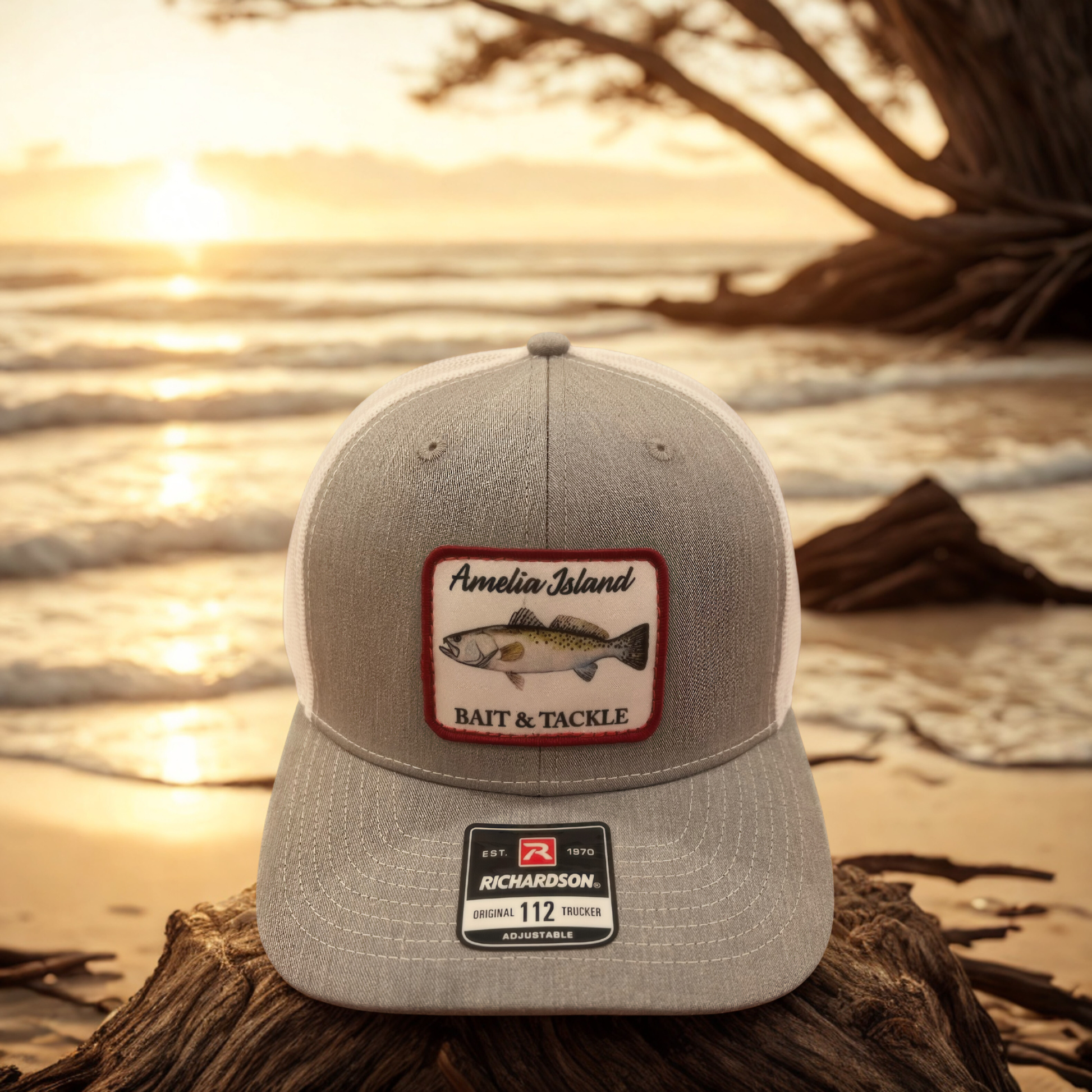 AIBT trout patch trucker hat Richardson 112 in heather grey –  hero view